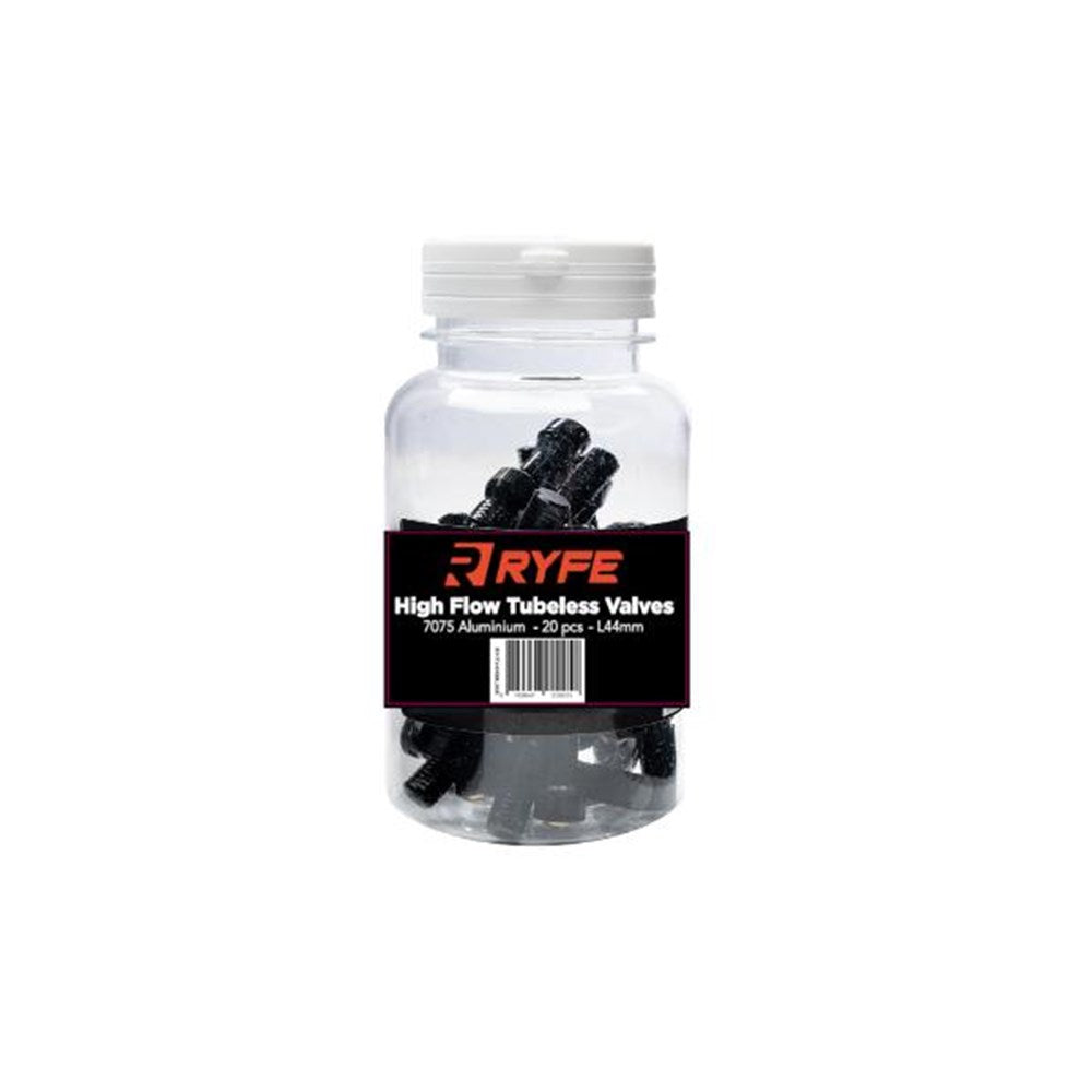 RYFE Tubeless High Flow Valves 44mm Black - Jar 20pcs
