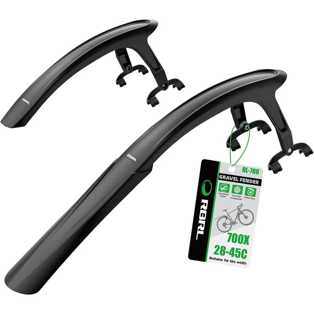 RBRL Hybrid Gravel Mudguard Set - Universal fit front fork & rear chain stay mount - 28c to 45c tyres - Extensive coverage - Two point fixation