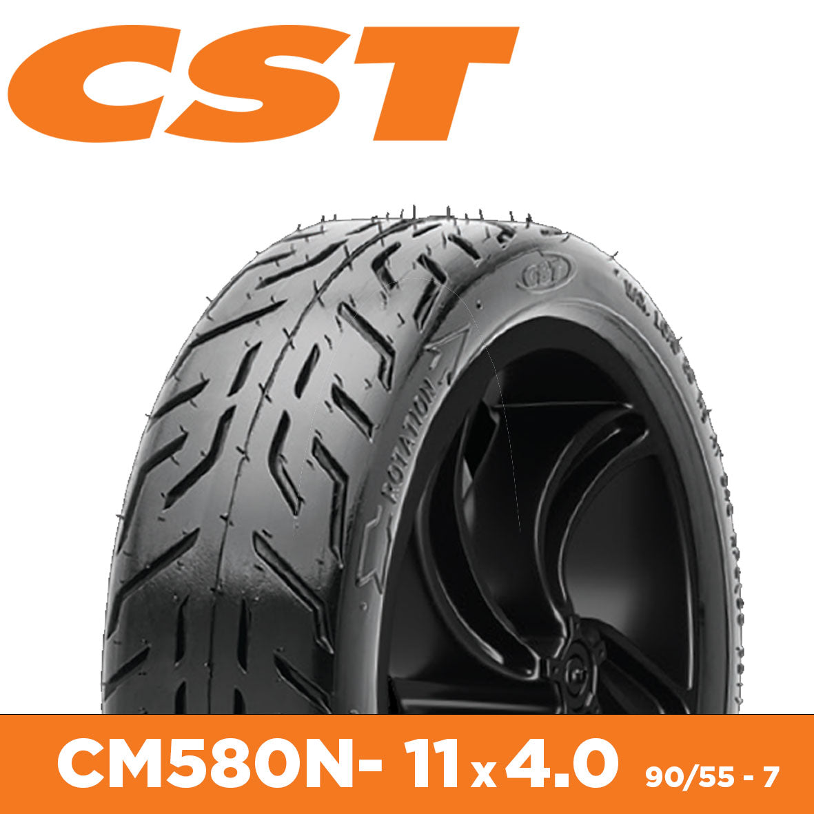 CST Tyre E-Scooter - 11 x 4.0 90/55-7 - Rim Size 7.00 x 2.60 - Sectional Width 98mm - Tubeless - 100kg Load Rating - CM580N