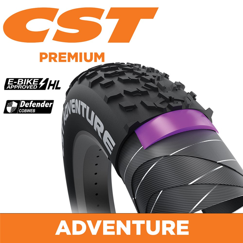 CST Adventure Tyre - 16 x 4.0 - Wire 30 TPI - 1152g - Single Compound - 105kg Load Rating - EBike 25km/h Approved - Defender Mix - CMT-07