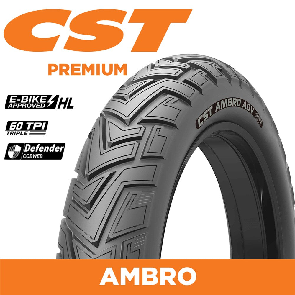 CST Tyre Ride Ambro - 20 x 4.0 - Wire 60 TPI - 1675g - Single Compound - 115kg Load Rating -  EBike 50 km/h Approved - Defender Mix 1.5mm - CEB02