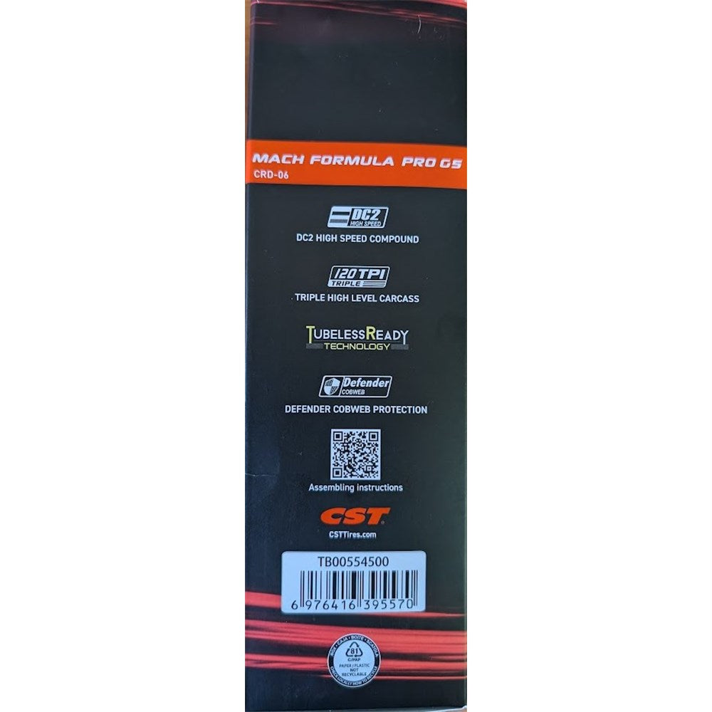 CST Tyre Mach Formula Pro G5 - 700 x 28 - Folding 120TPI - 310g - Dual Compound - Tubeless Ready - Defender EPS - CRD06