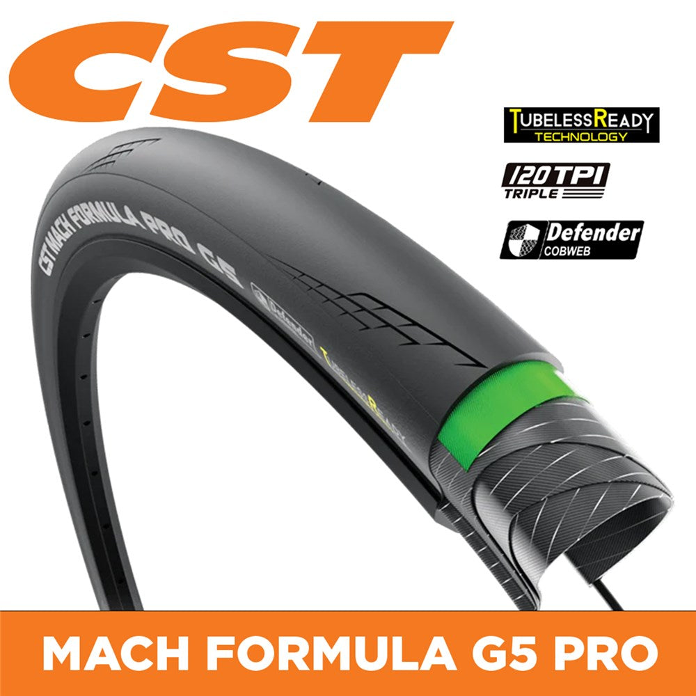 CST Tyre Mach Formula Pro G5 - 700 x 28 - Folding 120TPI - 310g - Dual Compound - Tubeless Ready - Defender EPS - CRD06