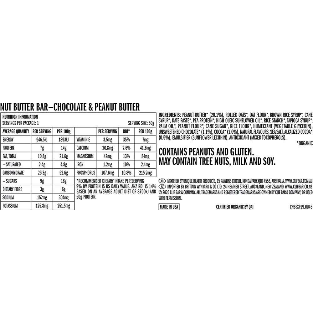 CLIF Nut Butter Bar - Chocolate & Peanut Butter