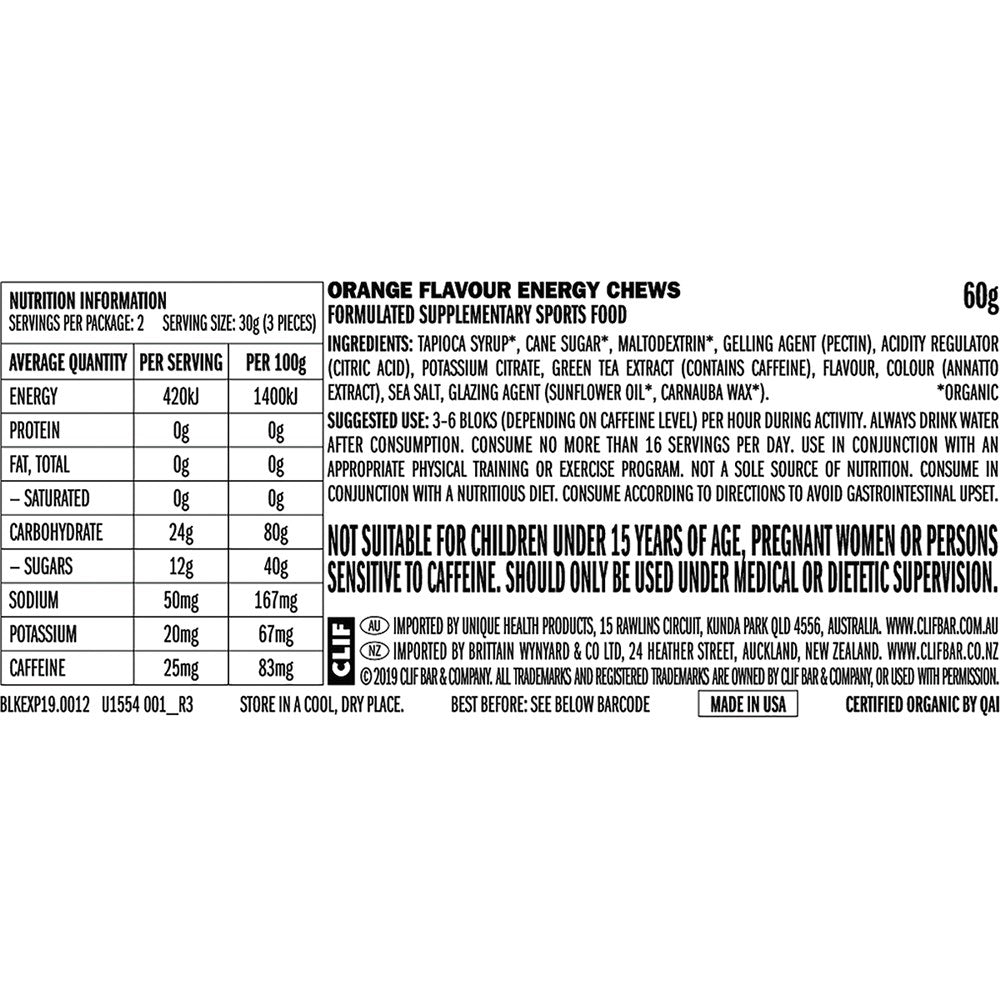 CLIF Bloks Energy Chews Orange 25mg Caffeine