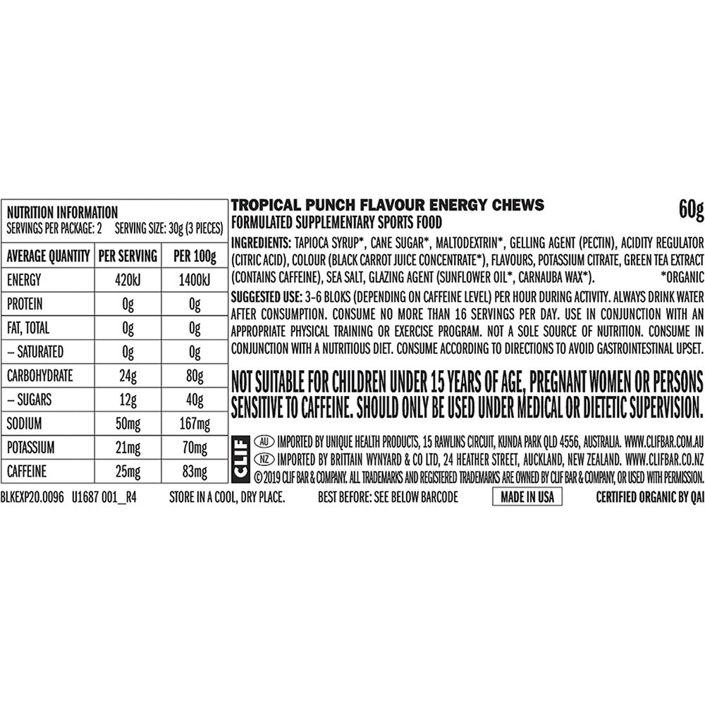 CLIF Bloks Energy Chews Tropical Punch 25mg Caffeine