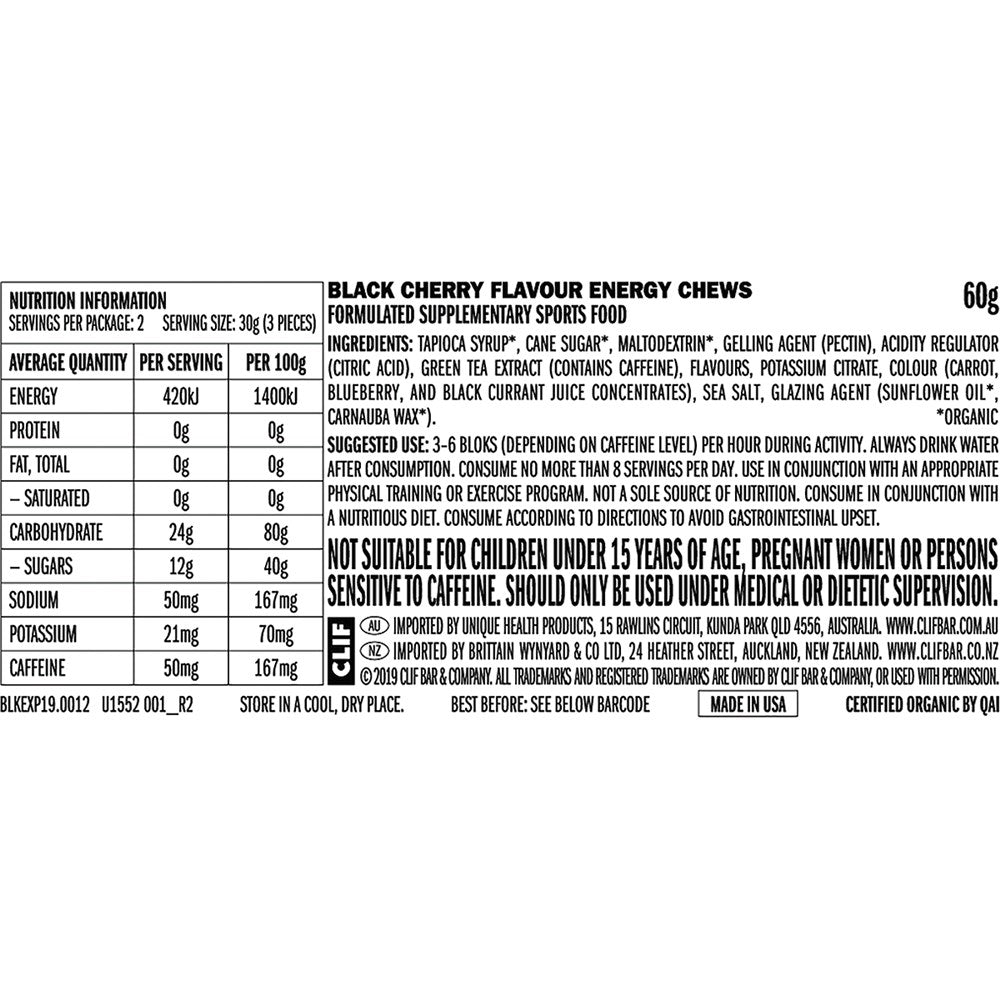 CLIF Bloks Energy Chews Black Cherry 50mg Caffeine