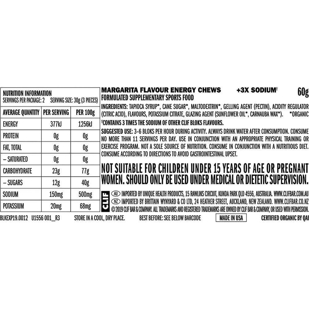 CLIF Bloks Energy Chews Margarita 150mg Sodium