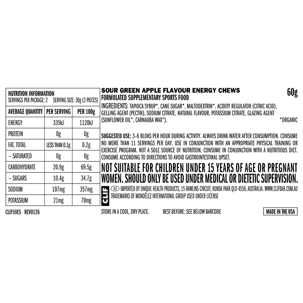 CLIF Bloks Energy -  Chews Sour Green Apple