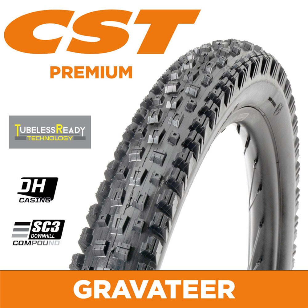 CST Tyre Gravateer - 27.5 x 2.5 - Folding 60 TPI - Dual Ply DH Casing - 1350g - 3C triple Compound - Tubeless - Defender EPS - CMT-03