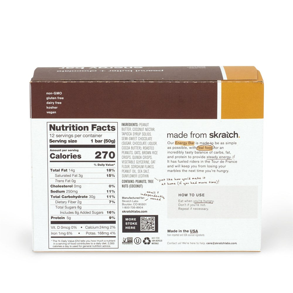 SkratchLabs Energy Bar Sport Fuel - Peanut Butter Chocolate - 12 Pack - 50g each (859943003124) - best before 12 July
