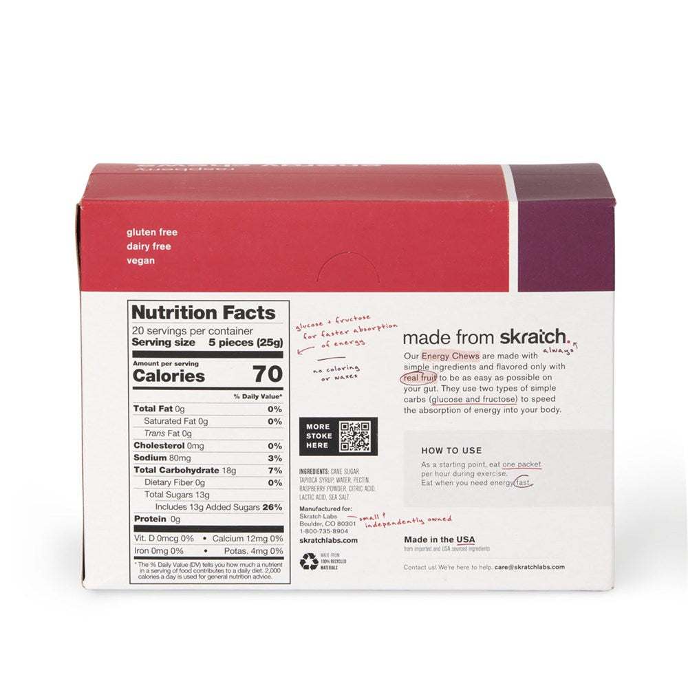 SkratchLabs Energy Chews Sport Fuel - Raspberry - Single Serving 10 Pack