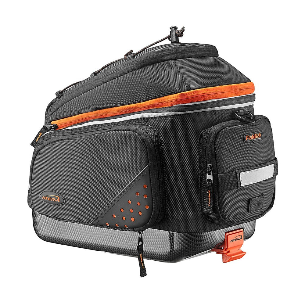 IBERA Pannier Bag BA14 - Pak Rak Expandable Clip-On Bag With Fold Down Panniers 13-23L & RA5 Pak Rak Pannier Rack - Disc Brake Compatible - Adjustable