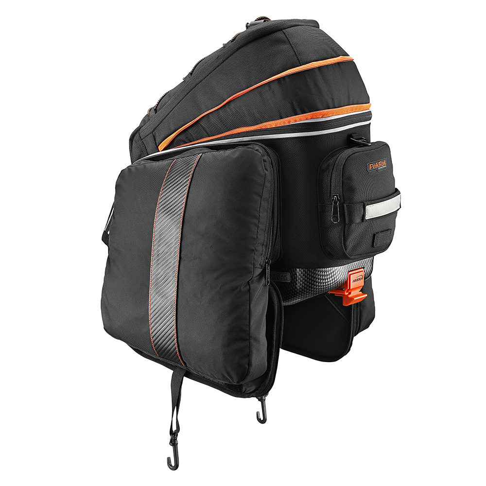 IBERA Pannier Bag BA14 - Pak Rak Expandable Clip-On Bag With Fold Down Panniers 13-23L & RA5 Pak Rak Pannier Rack - Disc Brake Compatible - Adjustable