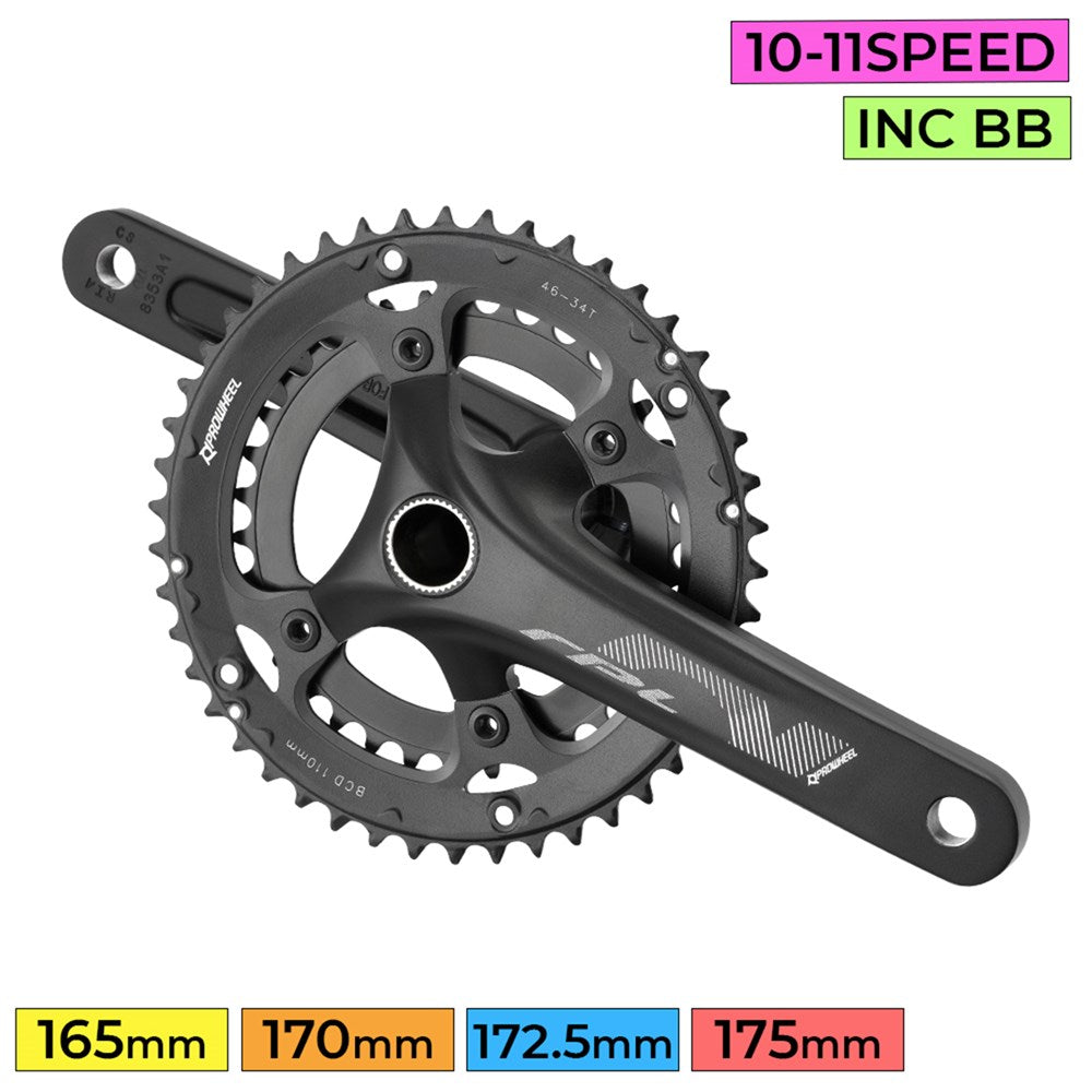 PROWHEEL Road Crankset - RPL-521-F-TT - 175mm Length 2x 50-34T 10/11s - 24mm Axle Inc BB