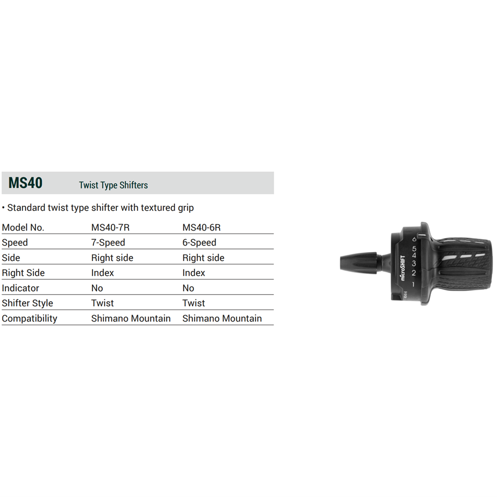 MICROSHIFT Twist Shifter- MS40 Indexed 6 Speed Right (Shimano Mountain)