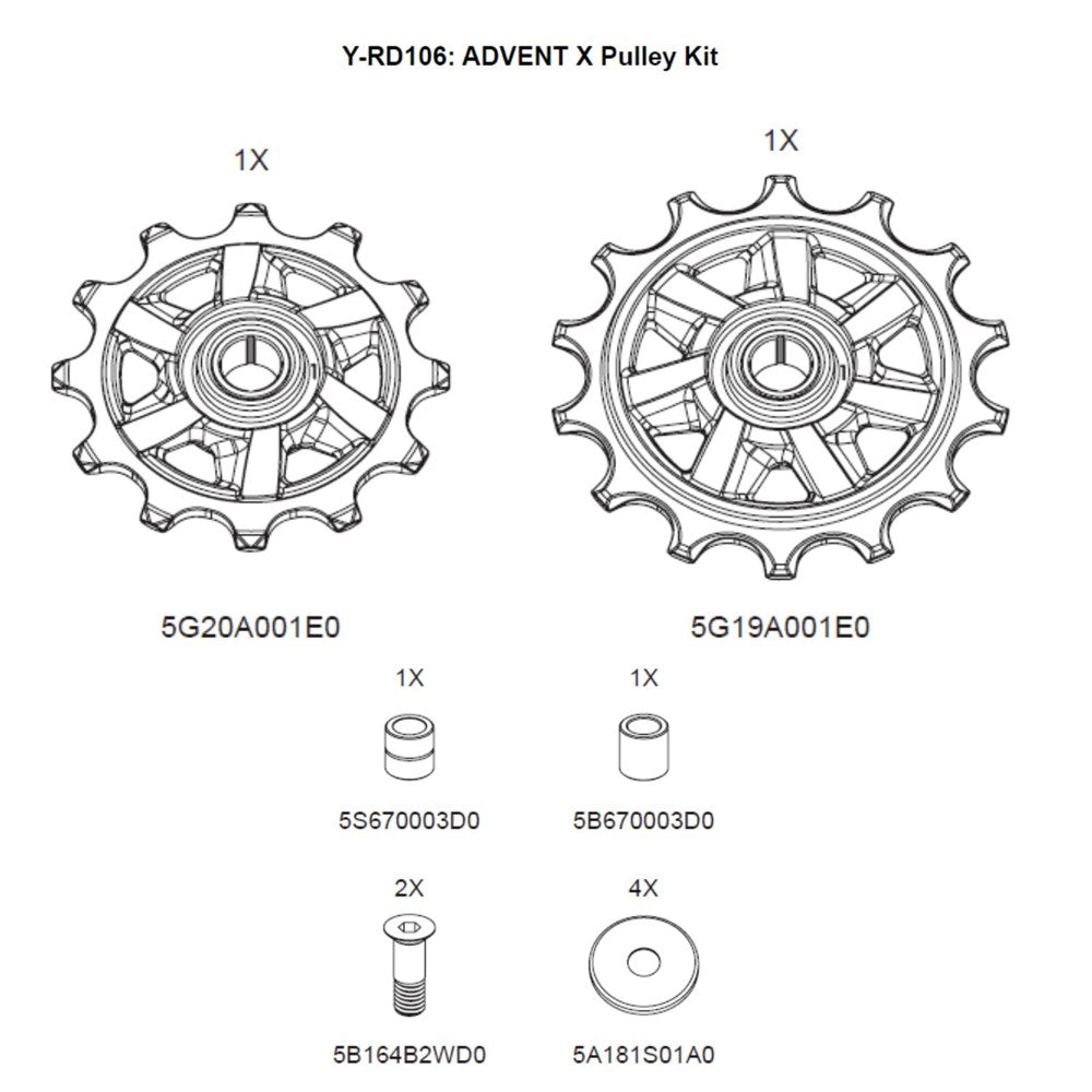 MICROSHIFT Rear Derailleur Pulley Kit ADVENT X, Sword, Guide 12t, Tension 14t Y-RD106, microSHIFT ADVENT X Pulleys Kit