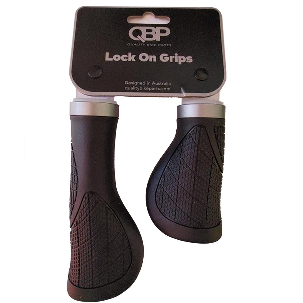 QBP Lock On Ergonomic Grip - 140mm and 95mm Black Grip with Grey Lock Ring