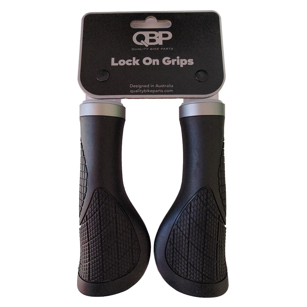 QBP Lock On Ergonomic Grip - 140mm Black Grip with Grey Lock Ring