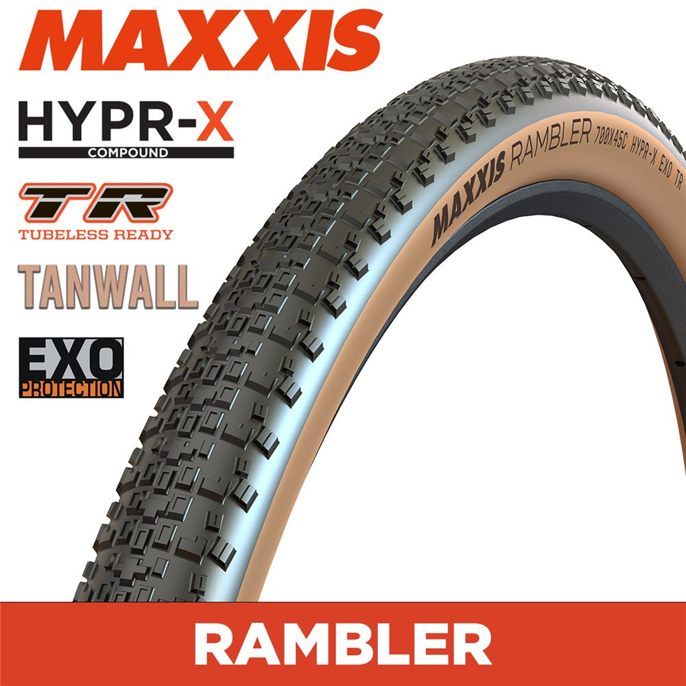 MAXXIS GRAVEL - RAMBLER - 700X45C - HYPR-X / EXO / TR / Tanwall - Foldable 120 TPI E25
