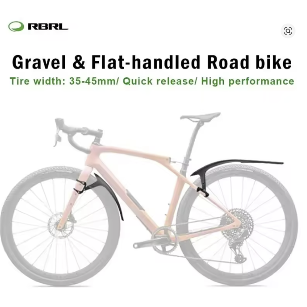 RBRL Hybrid Gravel Mudguard Set - Universal fit front fork & rear chain stay mount - 28c to 45c tyres - Extensive coverage - Two point fixation