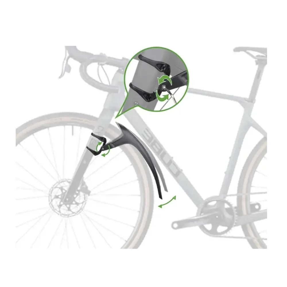 RBRL Hybrid Gravel Mudguard Set - Universal fit front fork & rear chain stay mount - 28c to 45c tyres - Extensive coverage - Two point fixation