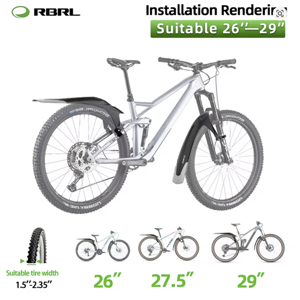 RBRL MTB Mudguard Set - 26-29 inch - Universal Fit -Front Fork & Rear QR Seat post mounted - fits 1.5  - 2.5 inch tyres - Extensive coverage - two point fixation