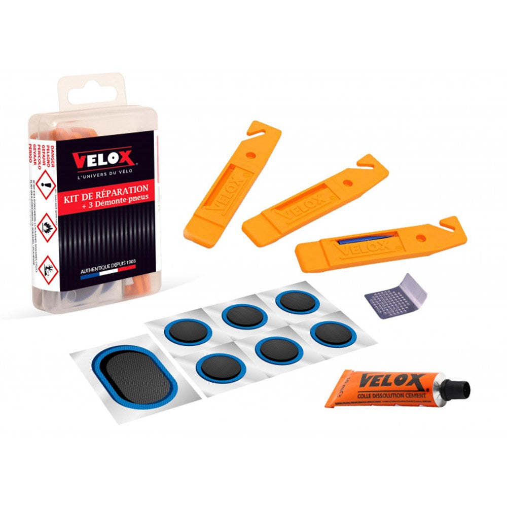 VELOX Puncture Repair Kit - MTB Oversize Patches and 3 levers