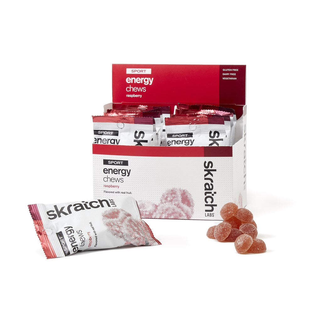 SkratchLabs Energy Chews Sport Fuel - Sour Cherry with Caffeine - Single Serving 10 Pack