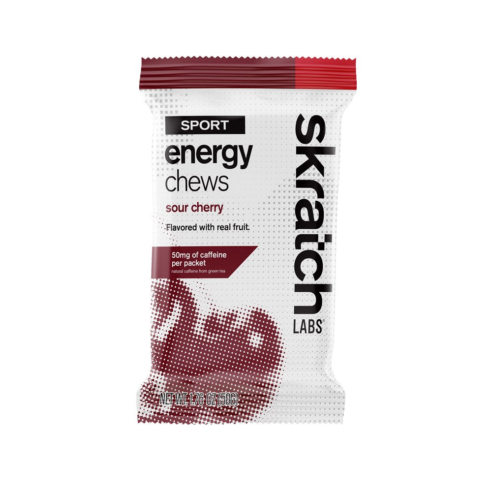 SkratchLabs Energy Chews Sport Fuel - Sour Cherry with Caffeine - Single Serving 10 Pack
