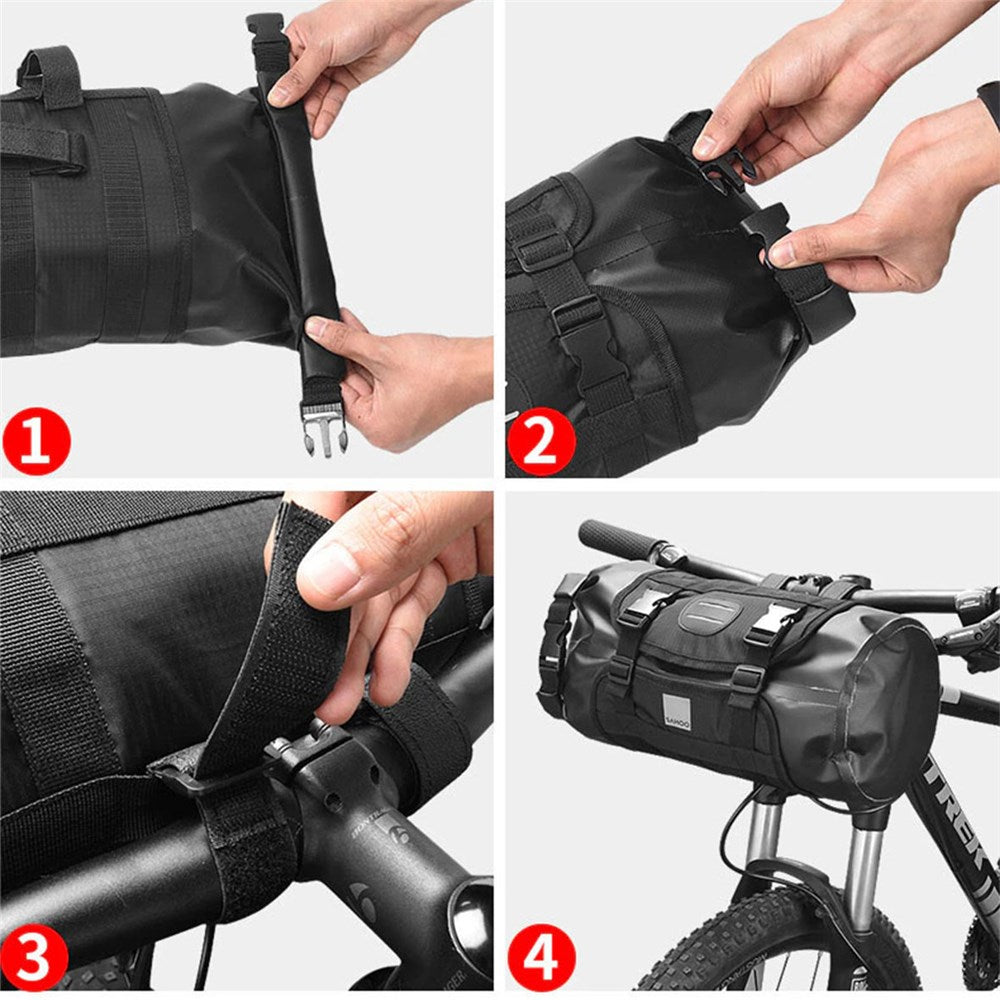 SAHOO Handlebar Bag - Waterproof 3-7Litre - Roll top design - 40x15cm - Secure Bar Mount
