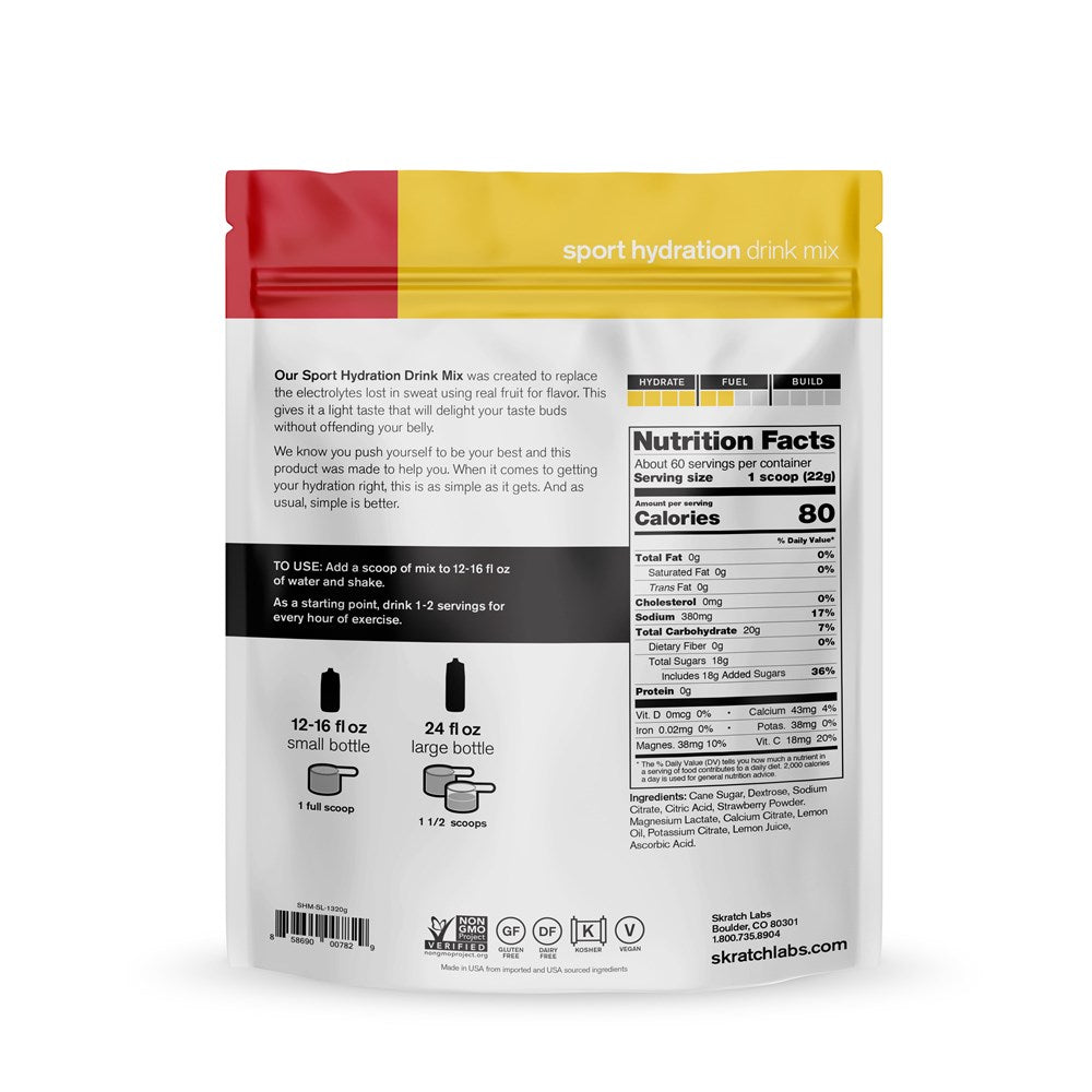 SkratchLabs Hydration Sports Drink Mix - Strawberry Lemonade - 60 Serving Resealable Bag - 1320g