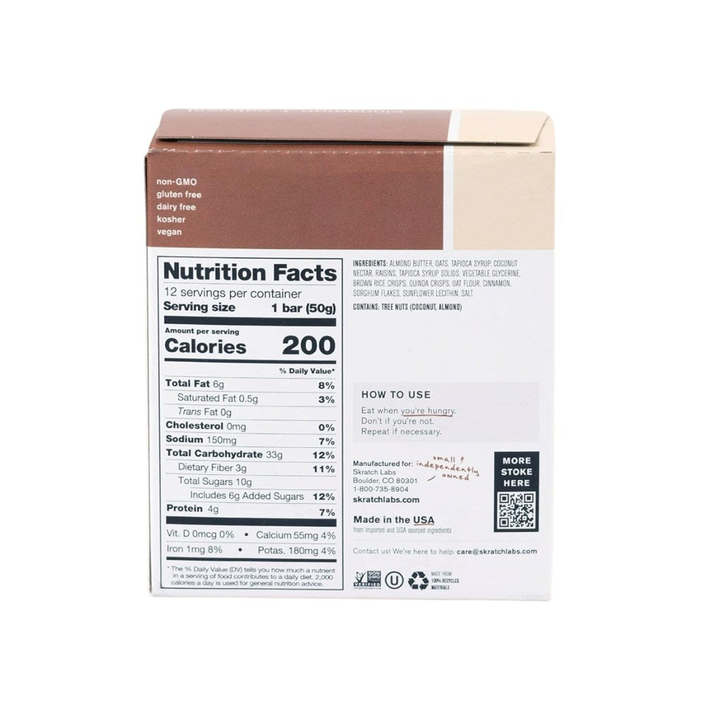 SkratchLabs Energy Bar Sport Fuel - Cinnamon + Oatmeal - 12 Pack - 50g each (860011499947)