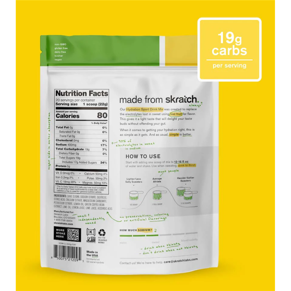 Skatch Labs Drink Mix Lemon & Limes (caffeine), 20-Serving Resealable Bag