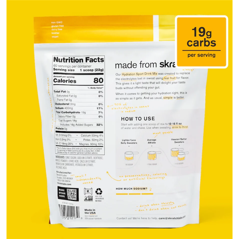 Hydration Sports Drink Mix, Mango, 60-Serving Resealable Bag