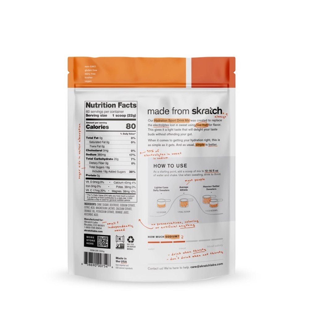 SkratchLabs Hydration Sports Drink Mix - Oranges - 60 Serving Resealable Bag - 1320g