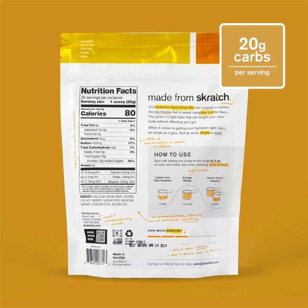 SkratchLabs Hydration Sports Drink Mix - Pineapple, Orange & Guava - 20 Serving Resealable Bag