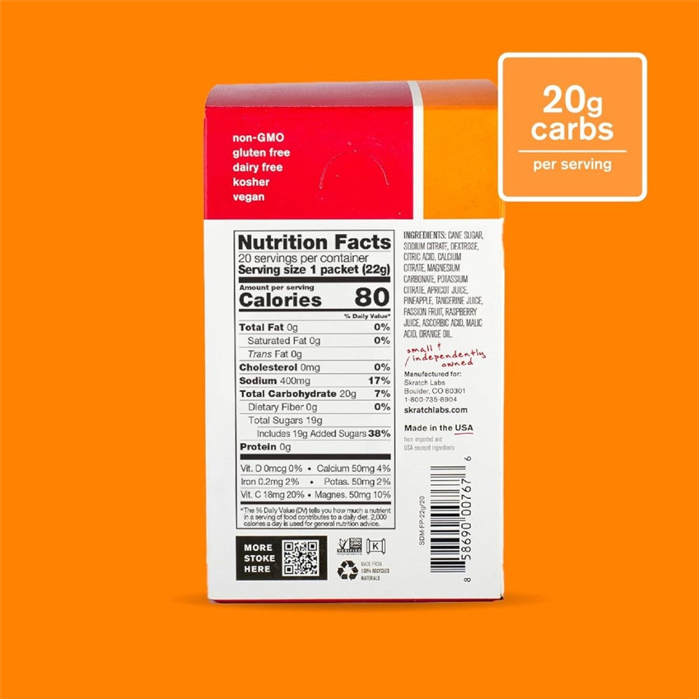 SkratchLabs Hydration Sports Drink Mix - Fruit Punch - Single Serving 20 Pack - 22g Each