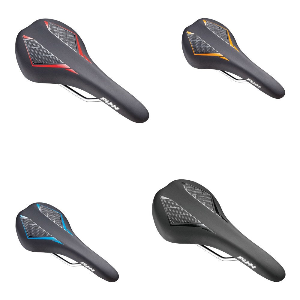 FUNN Saddle - Skinny - 144mm Wide - 280mm Long - Water Resistant - Black/ Orange