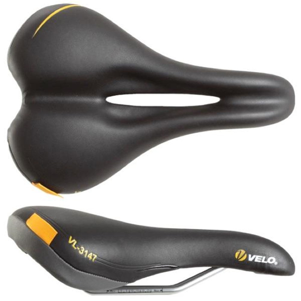 VELO Saddle MENS - PLUSH - Centre Cut Out - Steel Rails - 272mm x 176mm - 411g