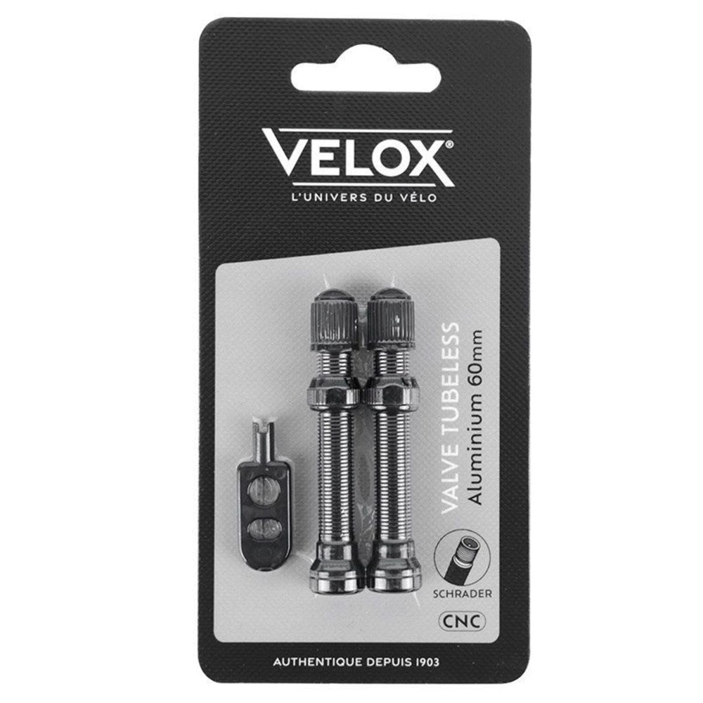 VELOX Tubeless Schrader Valves - Black Aluminum - 60mm