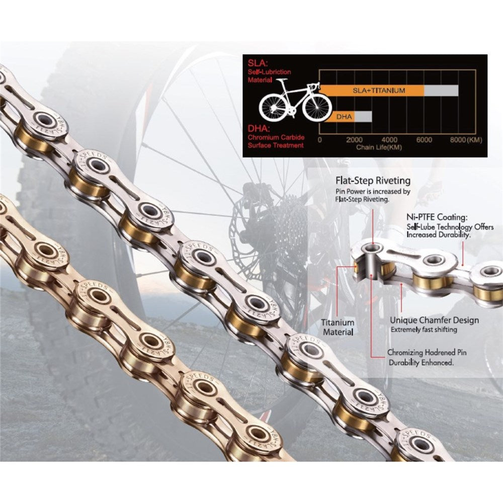 YABAN Chain - 12 Speed - Titanium SLA212 - 1/2 X 11/128 X 126L - Hollow Pin & Plate - Silver/Grey - 230G