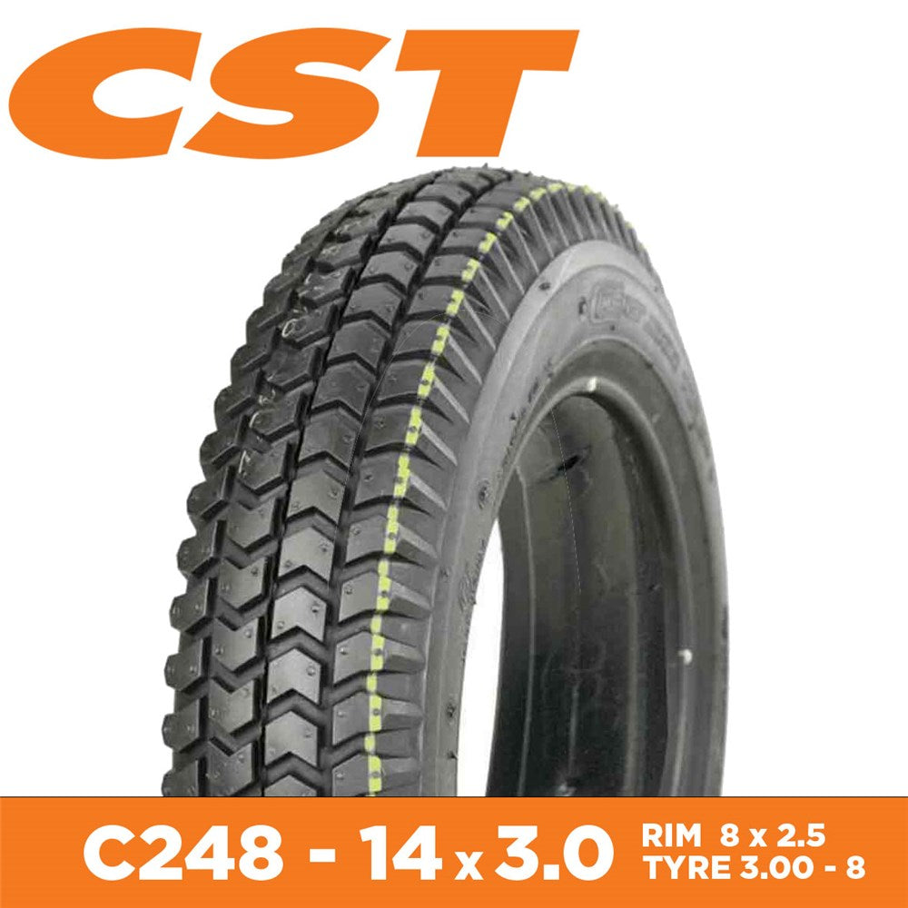 CST Tyre Mobility E-Scooter - 14 x 3.00-8 - Rim Size 8" X 2.5 - Sectional Width 78mm - Tube Type - Load 145kg - C248