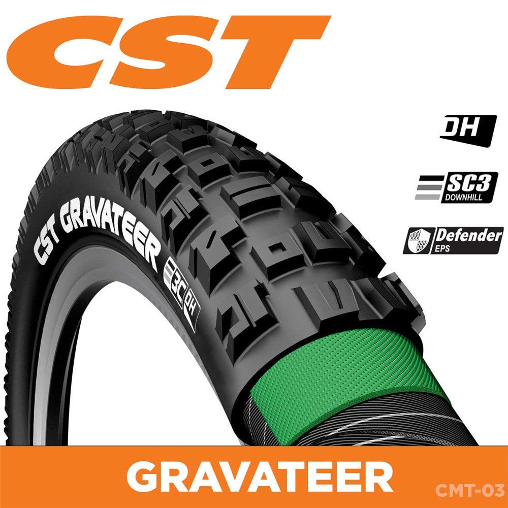 CST Tyre Gravateer - 27.5 x 2.5 - Folding 60 TPI - Dual Ply DH Casing - 1350g - 3C triple Compound - Tubeless - Defender EPS - CMT-03