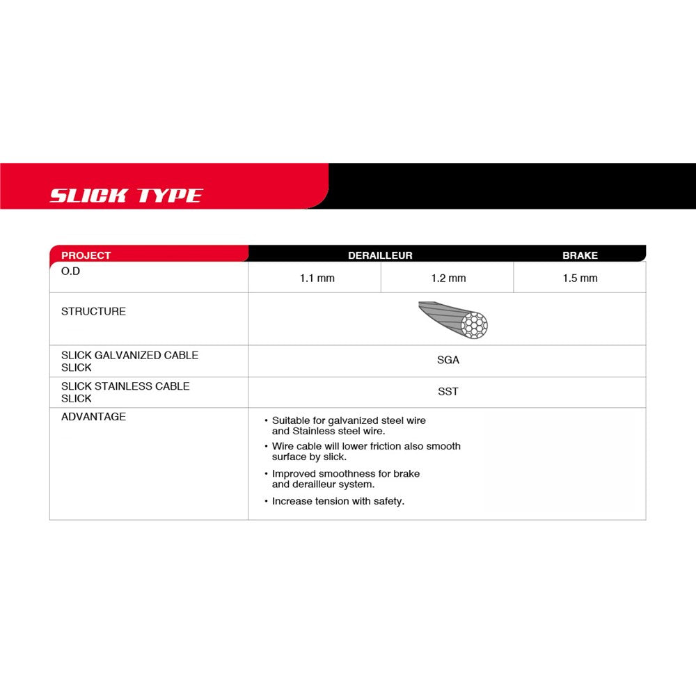 MARS ONE Gear Inner Cable - Slick Stainless - 1.1mm x 2.2m - Shimano/Sram - 100PC Workshop Box